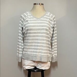 Eddie Bauer Gray and White Striped Legend Washed V-Neck Sweatshirt